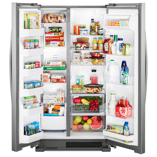 25 cu. ft. Large Side by Side Refrigerator With Adaptive Defrost & Monochromatic Stainless Steel