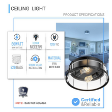 Load image into Gallery viewer, Drum Shape Flush Mount Ceiling Light, Matte Black Finish, Ceiling Lighting Fixture for Kitchen, Hallway, Bathroom, E26 Base