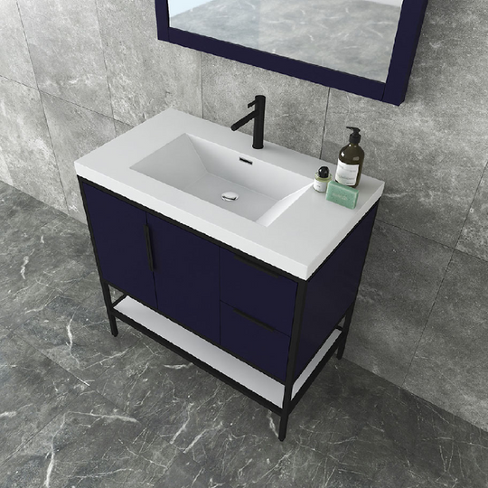 Marinus Freestanding Bathroom Vanity With Reinforced Acrylic Sink, Doors & Open Storage Shelves