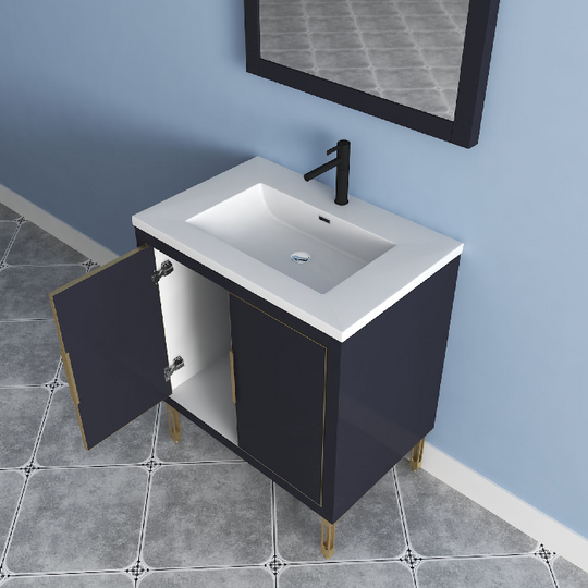 Maronite Freestanding Bathroom Vanity With Acrylic Sink Top, Doors & Drawers
