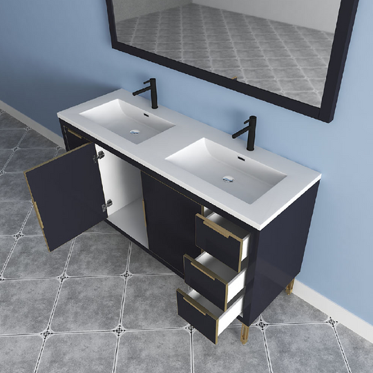 Maronite Freestanding Bathroom Vanity With Acrylic Sink Top, Doors & Drawers