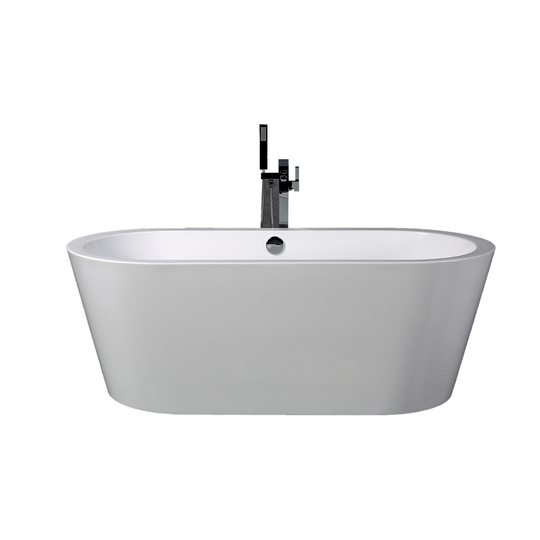Queen 67 In. Oval Acrylic Freestanding Soaking Bathtub in Glossy White Chrome-Plated Center Drain & Overflow Cover