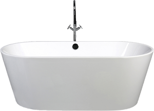 Skysea 59 In. Oval Acrylic Freestanding Soaking Bathtub in Glossy White With Chrome-Plated Center Drain Chrome-Plated Center Drain & Overflow Cover