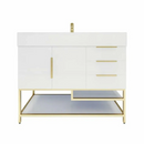 Load image into Gallery viewer, Blossom Freestanding Bathroom Vanity With Acrylic Sink, Drawers, Open Shelf Storage &amp; Gold Hardware &amp; Frame
