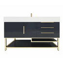 Load image into Gallery viewer, Blossom Freestanding Bathroom Vanity With Acrylic Sink, Drawers, Open Shelf Storage &amp; Gold Hardware &amp; Frame