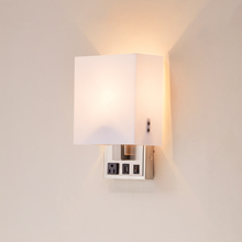 Load image into Gallery viewer, 1-Light, Decorative Wall Sconces Fixtures, Satin Nickel Finish with White shade, Dimension: W7&quot;xD4&quot;xH11&quot;, 1 usb,1 switch and 1 outlet