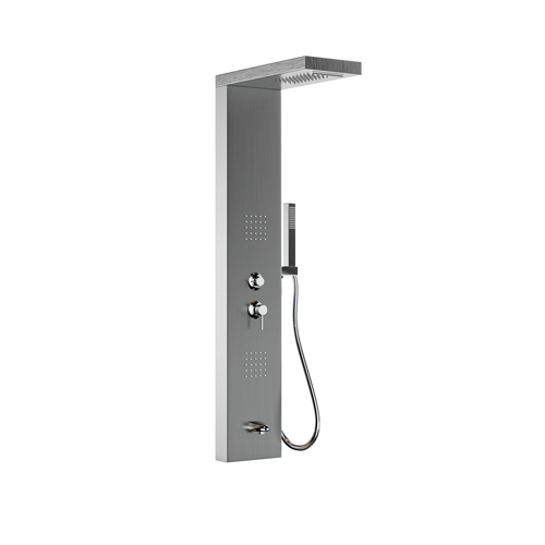 53 in. 2-Jet Stainless Steel Shower Panel System With Fixed Rainfall & Waterfall Shower Head, Handheld Shower,Tub Spout, Self-Cleaning & Jet Massage Feature