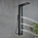 Load image into Gallery viewer, 55 in. 3-Jet Stainless Steel Matte Black Shower Panel System with Fixed Rainfall &amp; Waterfall Shower Head, Tub Spout &amp; Handheld Shower, Self-Cleaning &amp; Jet Massage Feature