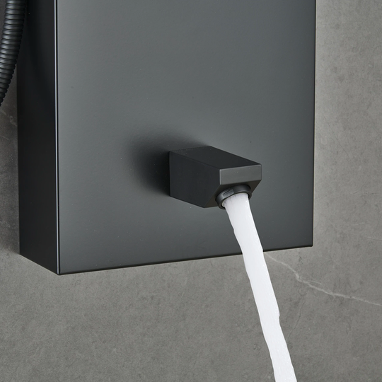 55 in. 3-Jet Stainless Steel Matte Black Shower Panel System with Fixed Rainfall & Waterfall Shower Head, Tub Spout & Handheld Shower, Self-Cleaning & Jet Massage Feature