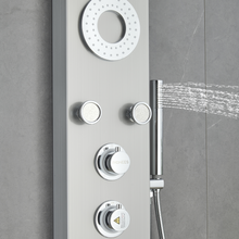 Load image into Gallery viewer, 55 In. 5-Jet Stainless Steel Shower Panel System With Fixed LED Rainfall Shower Head, LED Temperature Display &amp; Handheld Shower, Self-Cleaning &amp; Jet Massage Feature