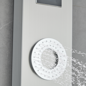 55 In. 5-Jet Stainless Steel Shower Panel System With Fixed LED Rainfall Shower Head, LED Temperature Display & Handheld Shower, Self-Cleaning & Jet Massage Feature