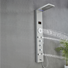 Load image into Gallery viewer, 55 In. 5-Jet Stainless Steel Shower Panel System With Fixed LED Rainfall Shower Head, LED Temperature Display &amp; Handheld Shower, Self-Cleaning &amp; Jet Massage Feature