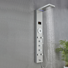 Load image into Gallery viewer, 55 In. 5-Jet Stainless Steel Shower Panel System With Fixed LED Rainfall Shower Head, LED Temperature Display &amp; Handheld Shower, Self-Cleaning &amp; Jet Massage Feature