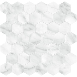 2 In Hexagon Plata Carrara Polished Glazed Porcelain Mosaic