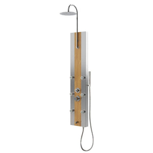 55 in. 6-Jet  Stainless Steel Bamboo Wood Shower Panel System With Adjustable Round Rainfall Showerhead, Handheld Shower & Tub Spout, Self-Cleaning & Jet Massage Feature
