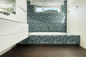 10" X 11" Midnight Blue Ombre' Chevron Glass Mosaic Tile (12.15SQ FT/CTN)