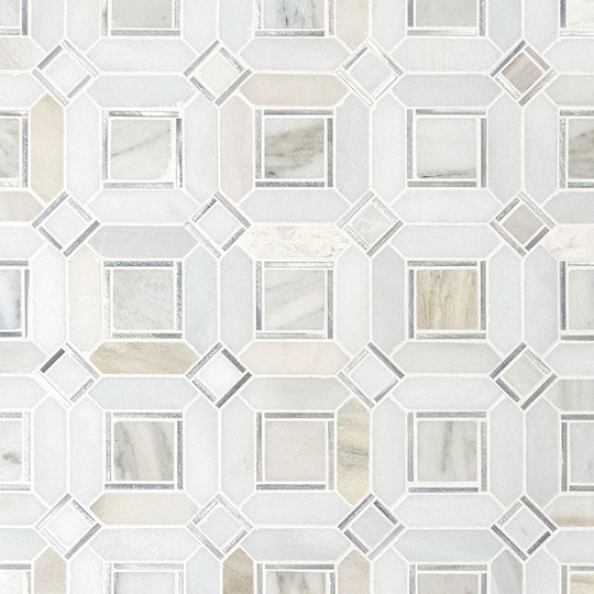 12" X 12" Milano Silver Pattern Cool-White Stone Metal Blend Mosaic Wall Tile (9.8SQ FT/CTN)