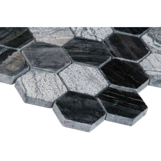 2" X 2" Hexagon Henley Black Multi Finish Mosaic Tile (9.8SQ FT/CTN)