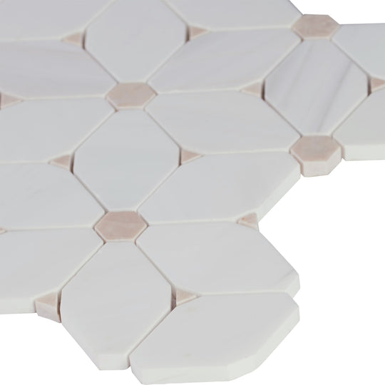 12" X 12" Cecily Pattern Polished Warm White Marble Cubed Mosaic Sheet (9.5SQ FT/CTN)