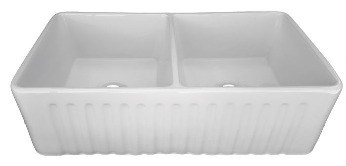 Apron Farmhouse 33-1/4in. x 18in. x 10 in. Double Bowl Kitchen Sink in White