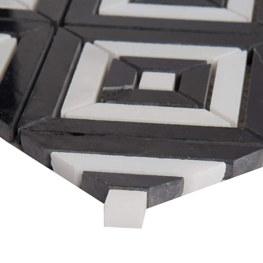 12" X 12" Rhombix Nero Polished Black Geometric Marble Square Wall and Floor Mosaic Tile (10SQ FT/CTN)