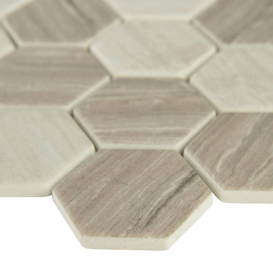 2" X 2" Hexagon Silva Oak Light Gray Glass Mosaic Tile (14.7SQ FT/CTN)